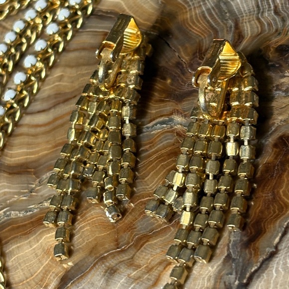 80’s Elegant Gold and Opalescent Multi Strand Necklace and Earring Set - Picture 6 of 6